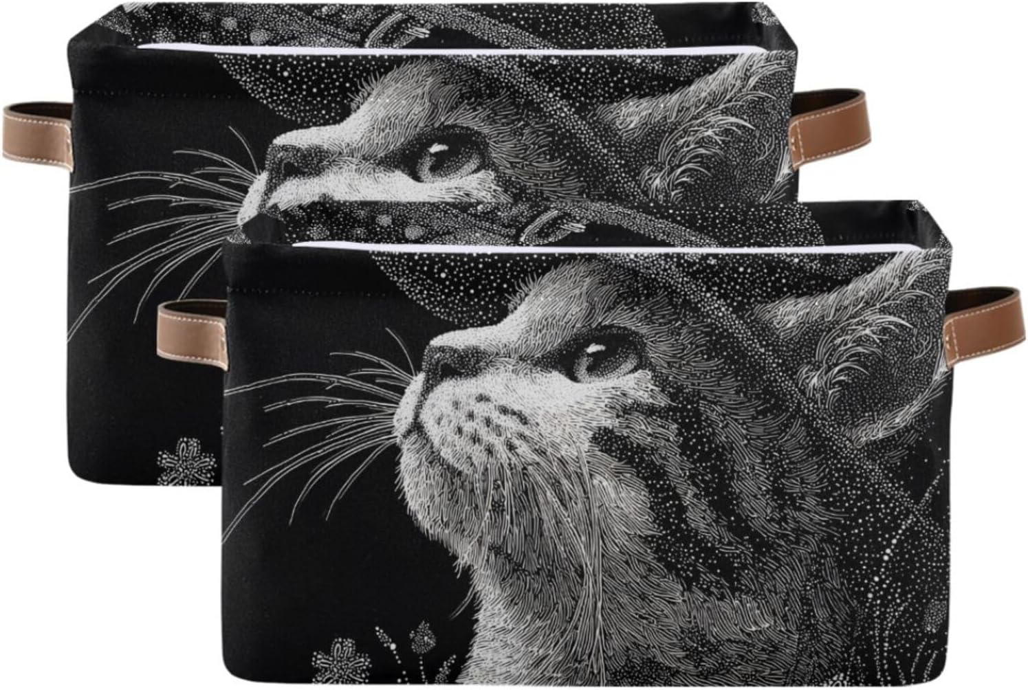 OTVEE Canvas Bins for Closet Shelves Organizing Art Hand Drawn Cat Storage Basket Baby Clothes Organizers Storage Box Nursery Bins Gift Baskets 2 Pack