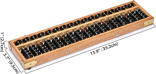 Miniatura 4 de ábaco de madera de estilo retro, calculadora de Soroban con botón de reajuste, 13.75 pulgadas, 17 columnas.