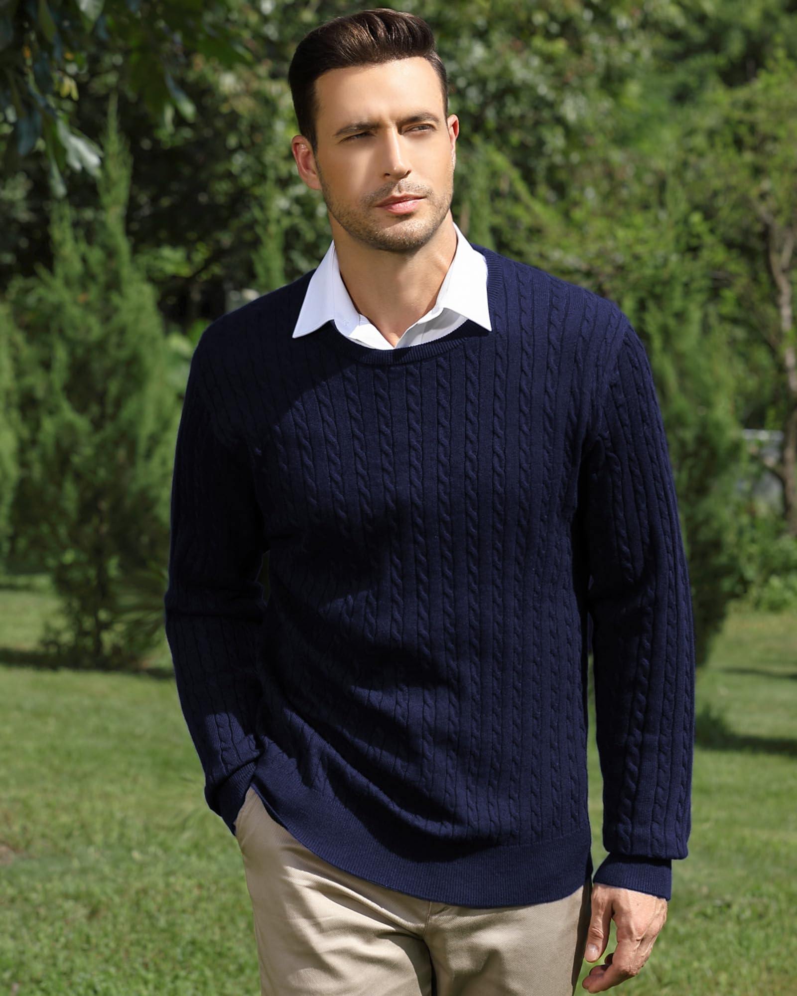 Kallspin Maglione Pullover da Uomo a Maniche Lunghe in Misto Lana con Scollo Tondo