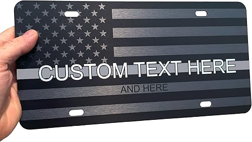 Miniatura 63 de JASS GRAPHIX Placa de matrícula personalizada con la bandera estadounidense de línea amarilla, homenaje personalizado a despachadores y operadores