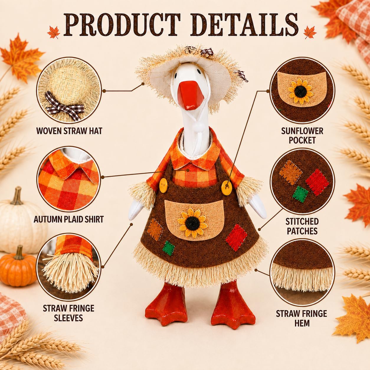 7 Inch Goose Outfits, Fall Thanksgiving Desktop Goos Statues(Scarecrow)