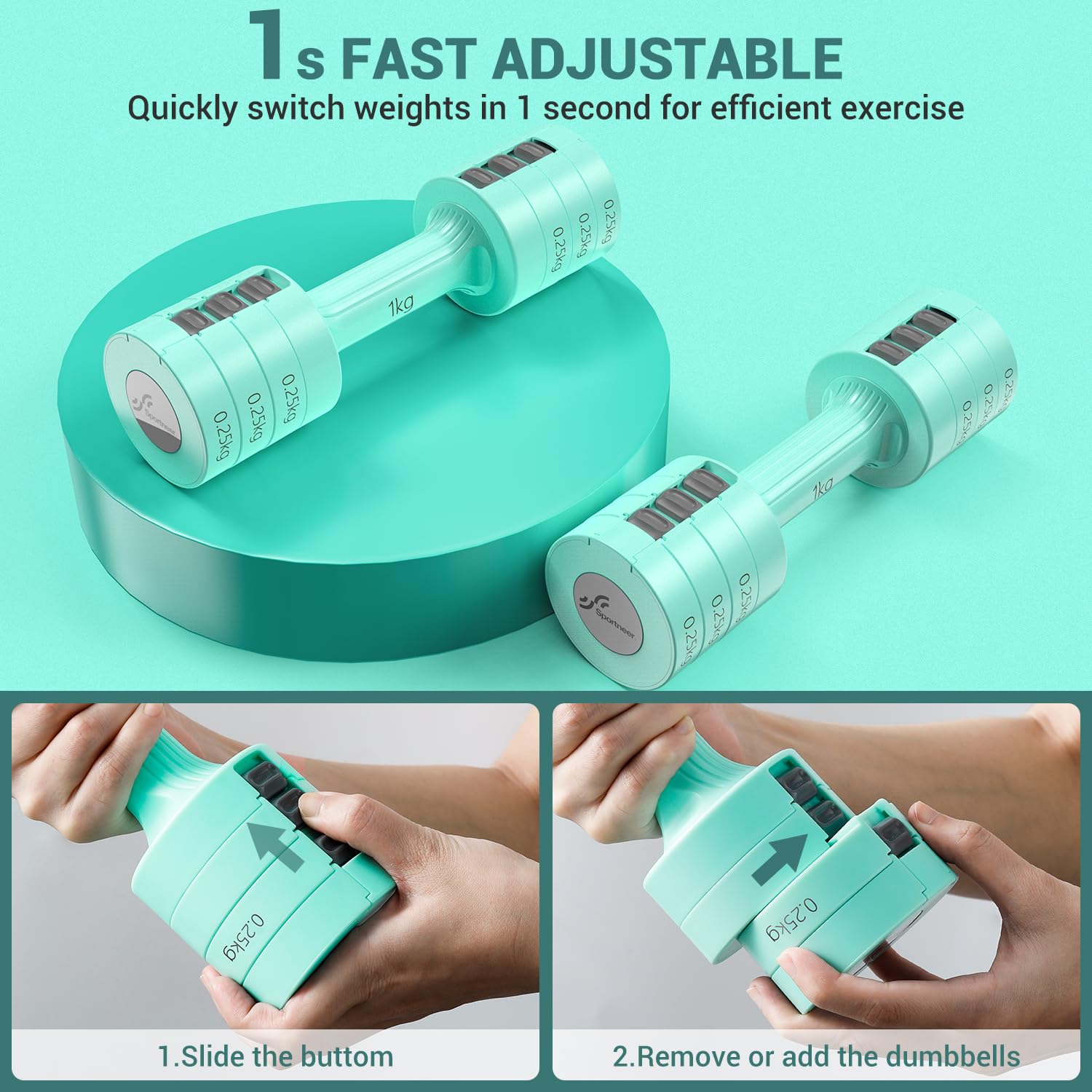 Zoshine Verstelbare Dumbbell Set 2LB-5LB Lichte Halters voor Vrouwen Eén-Draai G Zoshine Verstelbare Dumbbell Set 2LB-5LB Lichte Halters voor Vrouwen Eén-Draai G