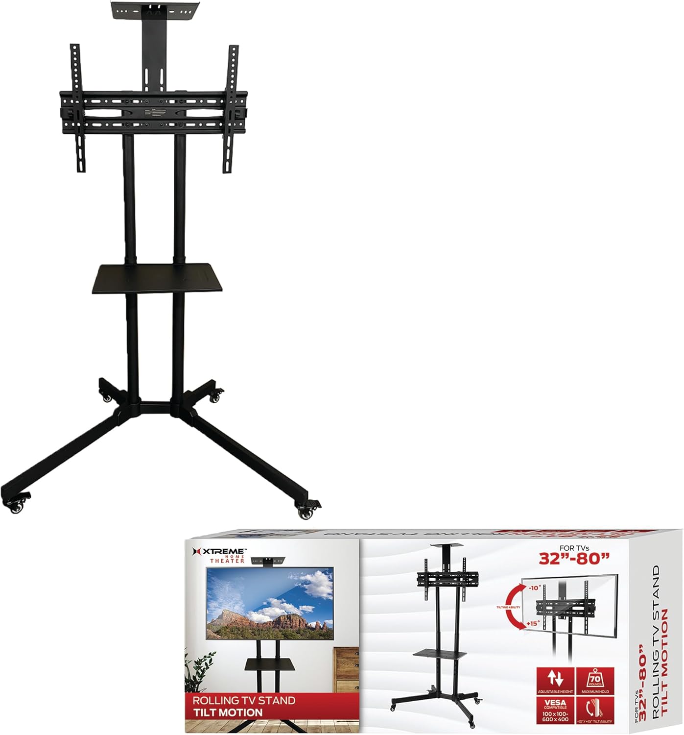 Soporte Móvil para TV XTREME, Ajustable, Ruedas con Freno, 32-70 pulgadas