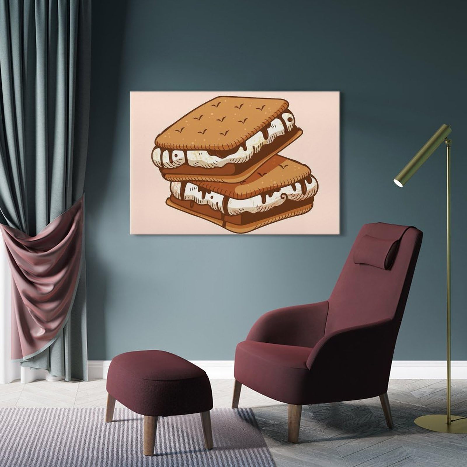 WIZIGM Cartoon bemalte Schokolade – gefülltes Plätzchen-Poster, moderne Wandkunst, Leinwand, ästhetische Dekoration, Gemälde, 50 x 75 cm, Rahmenstil