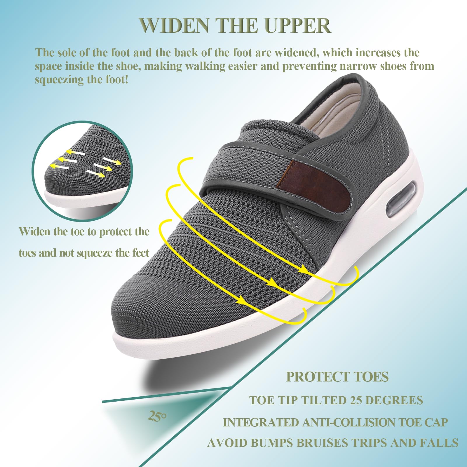 Zapatos Diabéticas para Mujer Hombre Ajustables Zapatillas de Sin Deslizamiento Zapato Malla Transpirables Caminando para Pies Anchos
