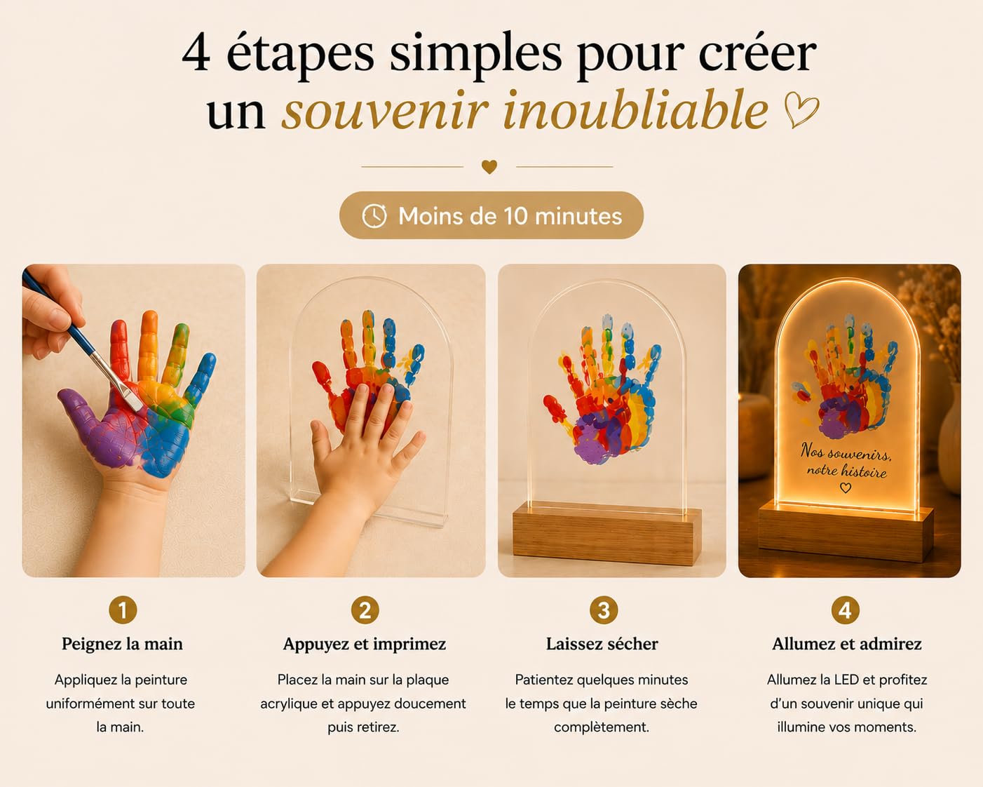 PetiLume Kit Empreinte Famille LED – Cadeau Souvenir Parents