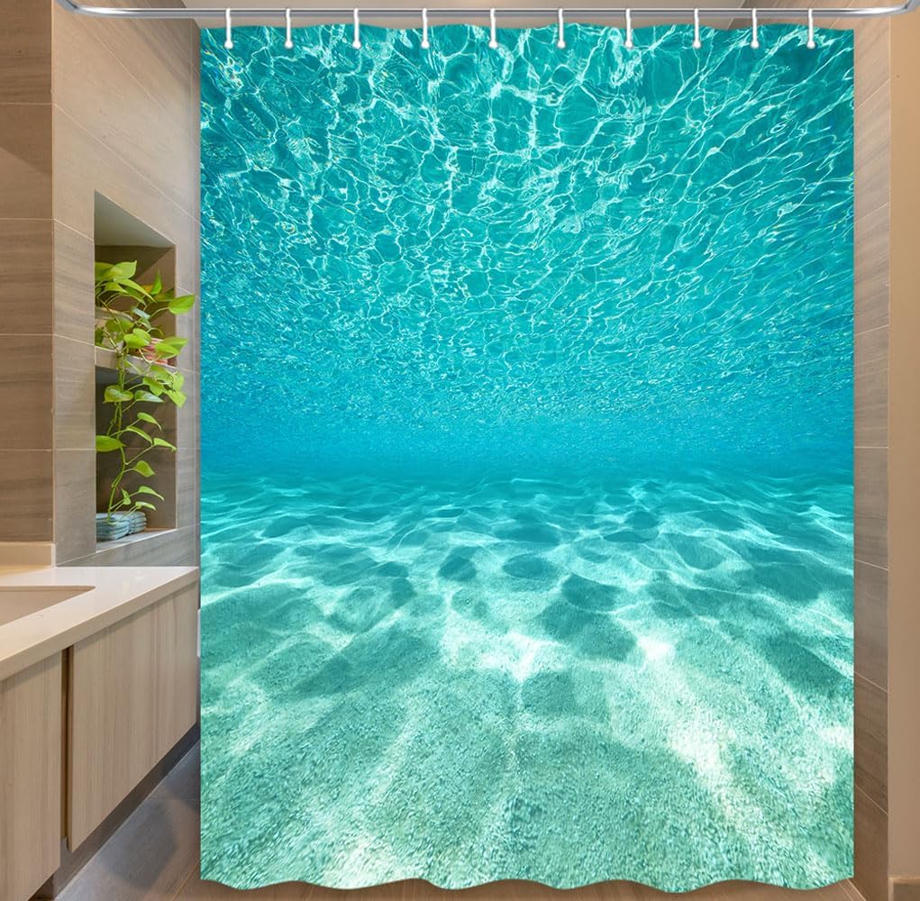 MERCHR Blue Ocean Beach Shower Curtain, Nature Underwater Sea World Scene Bathroom Curtains Waterproof Fabric, 71 x 78 Inches