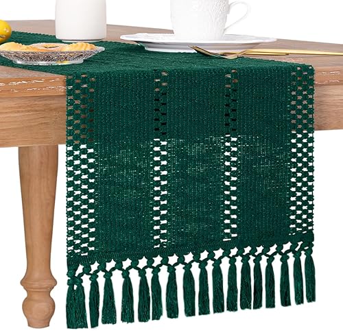 Socomi Camino de mesa bohemio de macramé rústico de lino de algodón tejido con borlas hechas a mano para decoración del hogar, comedor, despedida de