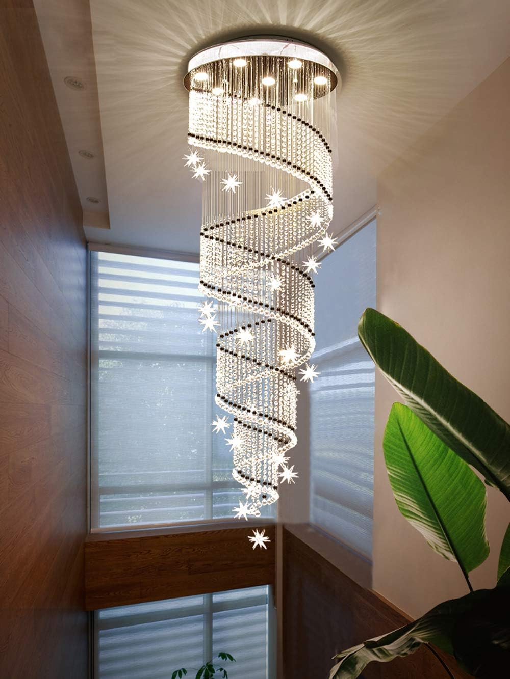 Bіg Sаlе LED 3 Brightness Staircase Crystal Chandelier Living Room Lamp Ceiling Light Chandeliers Modern Ceiling Fixture Luxury Villa Lamps with Remote Control