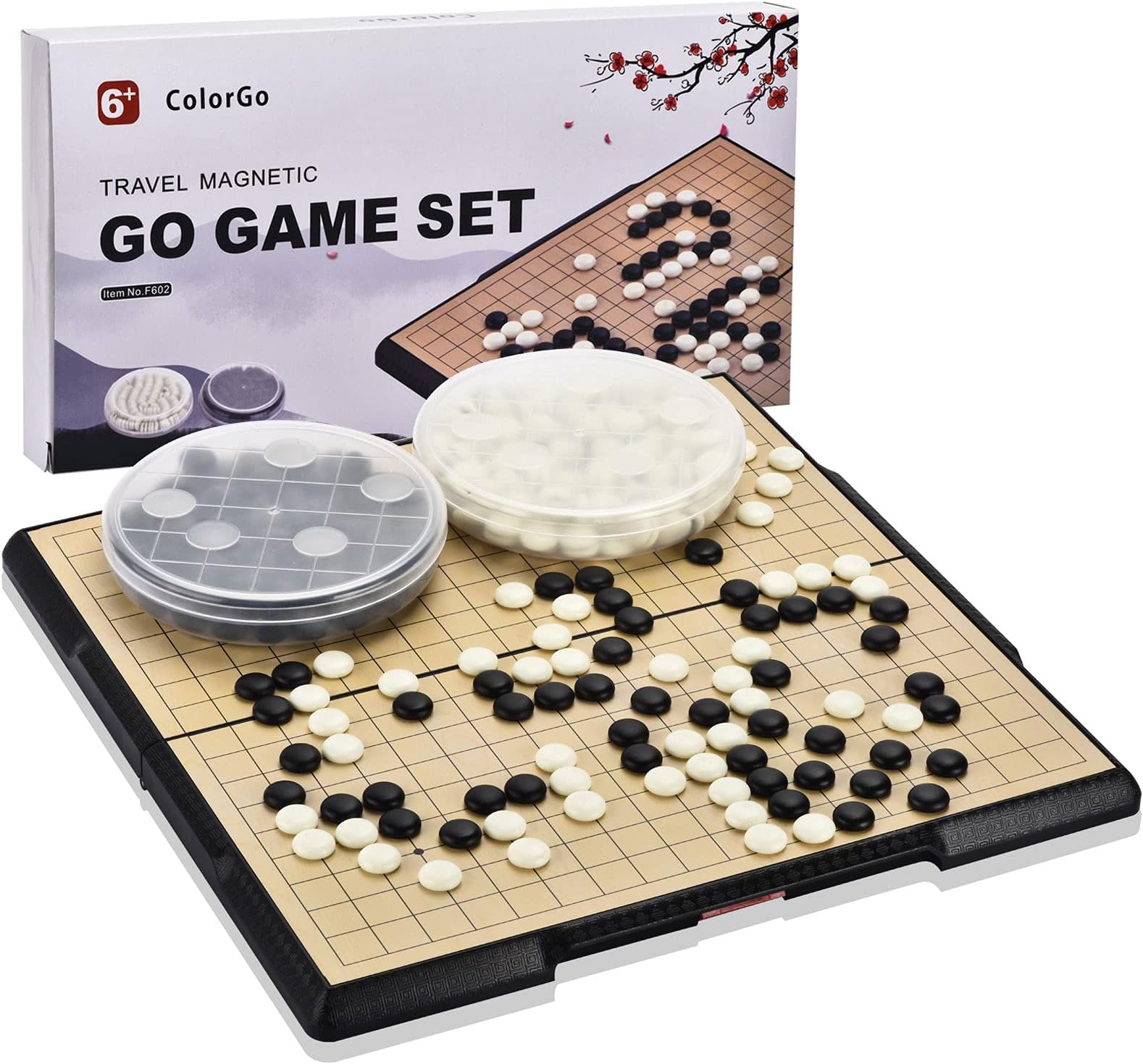 19x19 Go Board Game Set with Large Folding Travel Board (11.3-Inch) and Magnetic Plastic Stones Strategy Weiqi Games
