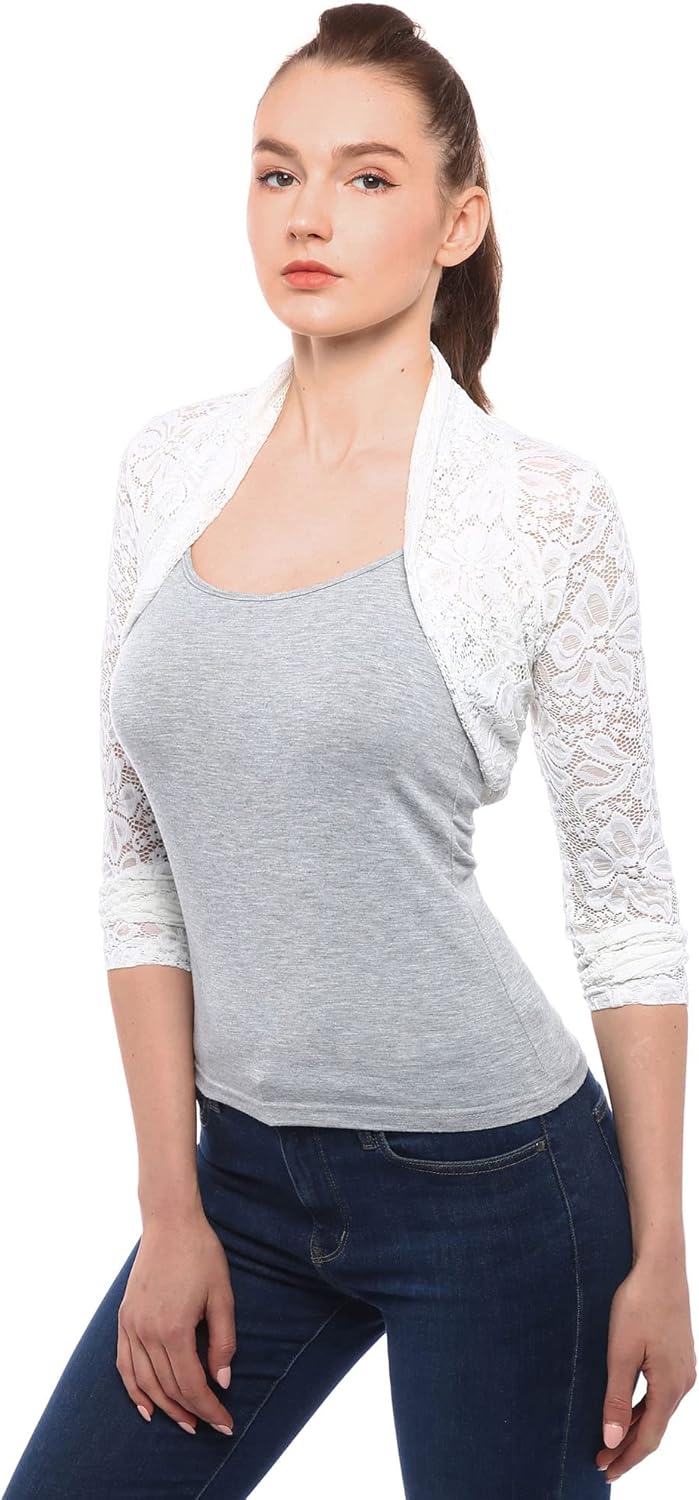 AmélieBoutik Women Full Lace Long Sleeve Cropped Cardigan Bolero Shrug - Image 4
