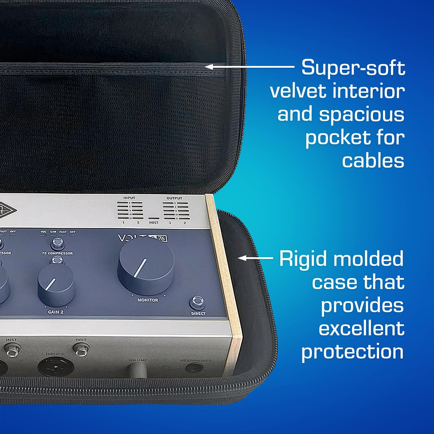 Analog Cases Pulse Case für Universal Audio Volt 276 oder 176 Interface (Robuste, hochwertige Eva-Transporttasche, mit Samt-Innenfutter, für erstklassigen Schutz, mit Kabelfach), Schwarz