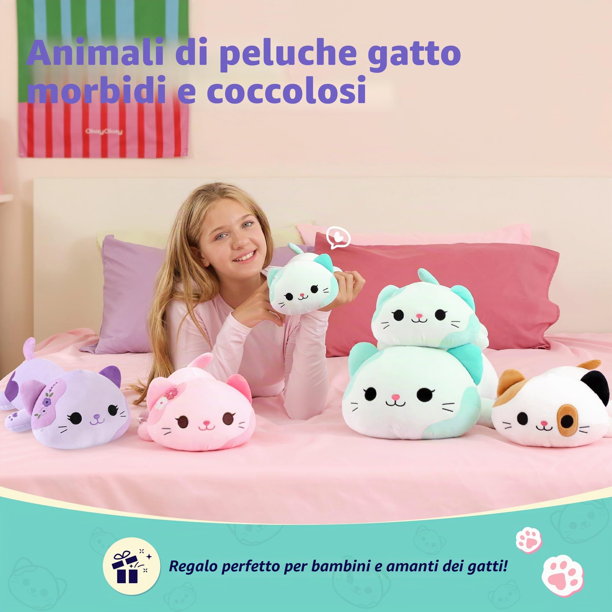 Shownicer - Peluche di gatto kawaii, cuscino in peluche, giocattolo per bambini, regalo per ragazze di 3+ anni (Marrone, 30 cm)