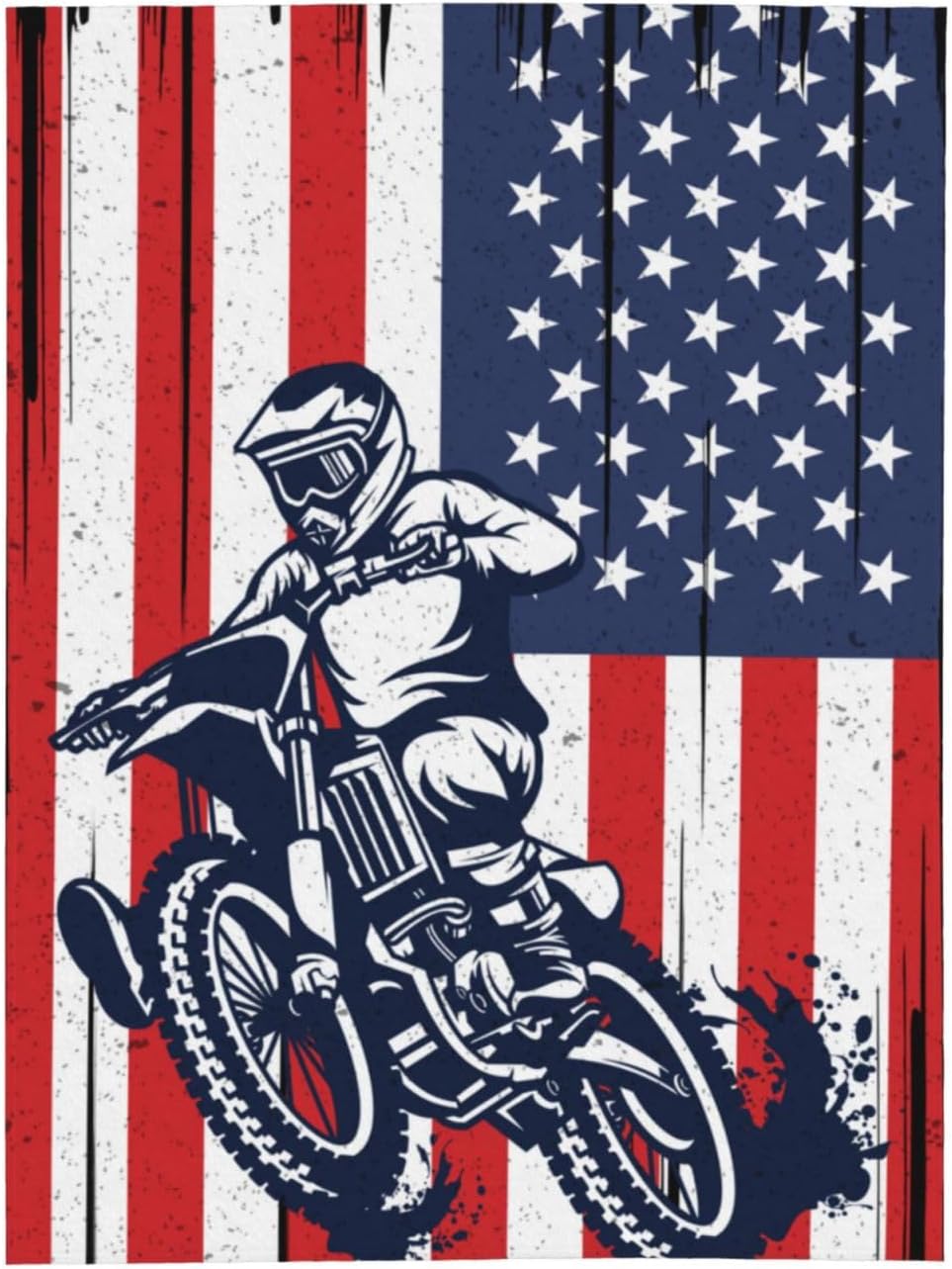 Dirt Bike Motocross Flag Throw Blanket for Couch Sofa Plush Fleece Bed Blanket Lightweight Comfy Flannel Blankets Ultra-Soft Warm Blanket Throw for Home Camping Travel Gifts 60"x50" image 2