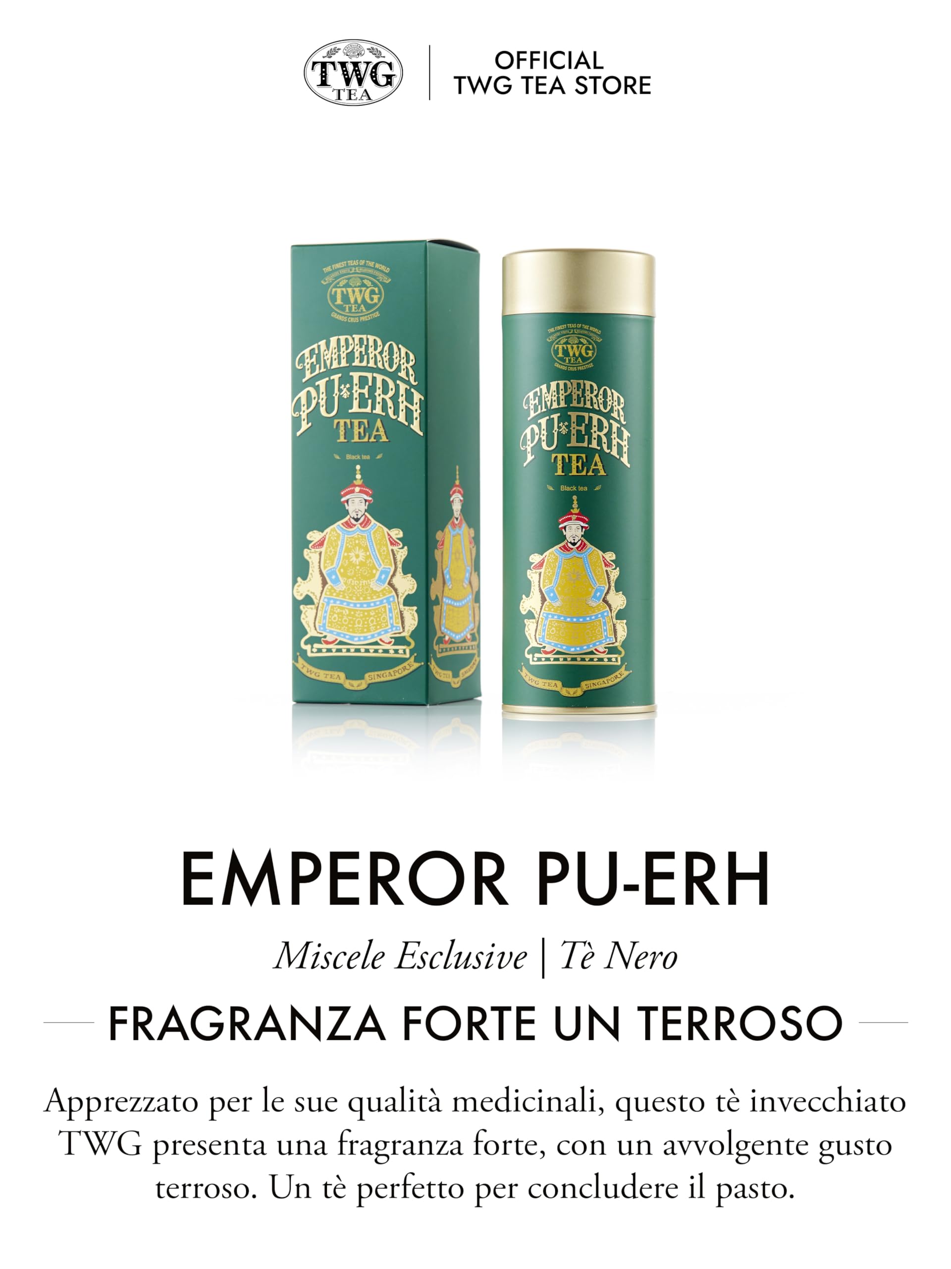 TWG Tea | Emperor Pu Erh. Miscela di tè nero in foglia, in un'elegante scatola di latta Haute Couture. Confezione regalo da 100 g