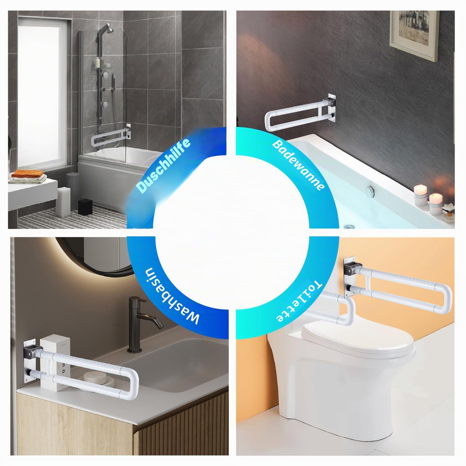 Badezimmer Haltegriff Weiß, Klappbar Haltegriff 80CM Haltegriff Edelstahl Dusche Haltegriff Bad Stützgriff Stütz Klappgriff Badewanne Stützgriff Haltegriffe für Senioren Behinderte 80cm/31.4in