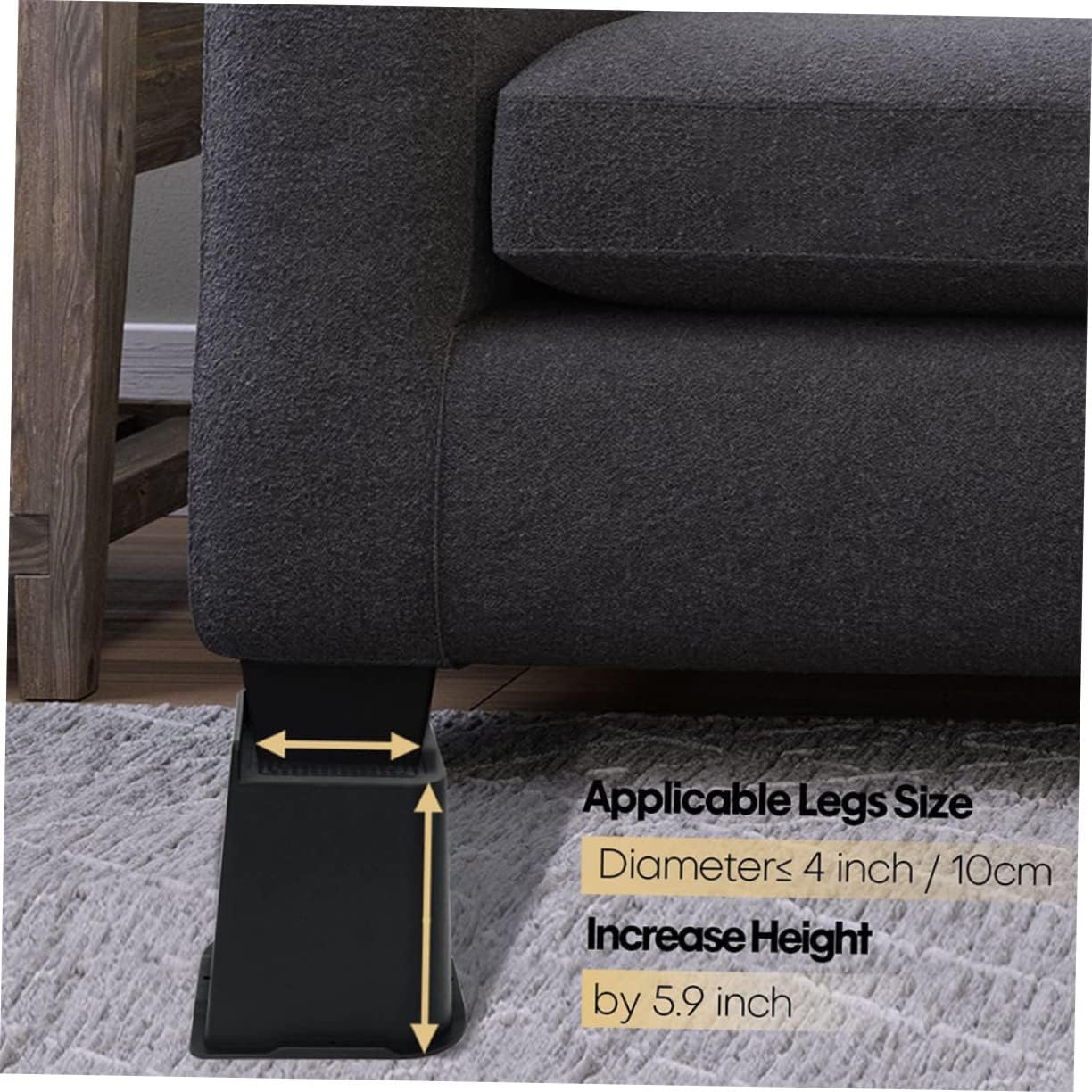 PRETYZOOM 4pcs Furniture Risers Height Increase for Beds Sofas Chairs and Tables Rubber Base for Stability for Home Storage