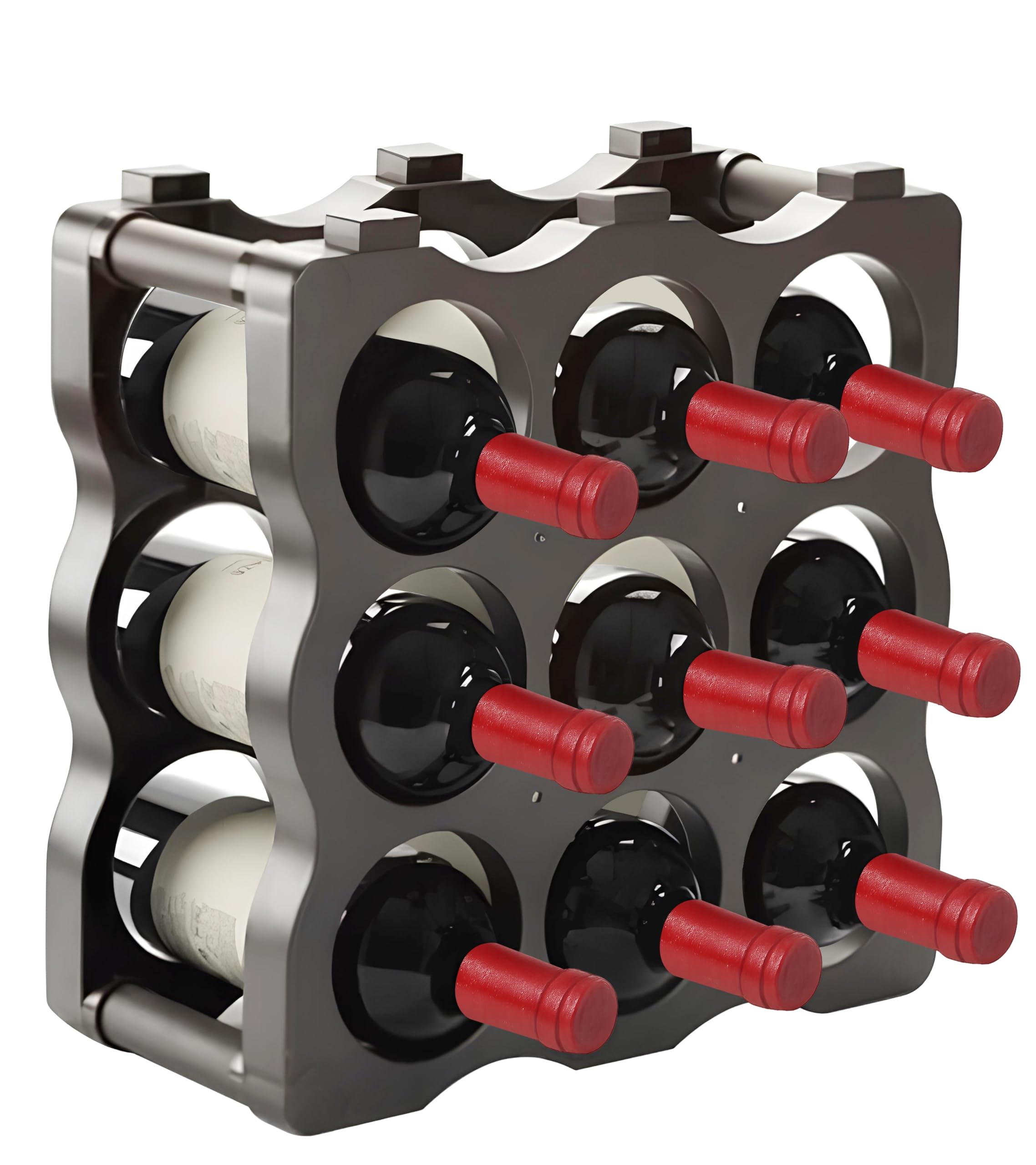 Soporte para Botellero Modular de Plástico Apilable para 9 Botellas, Estanterías para Botellas de Vino, Estante de Almacenamiento para Exhibición de Vinos, Ideal para Hogar, Bar y Bodegas