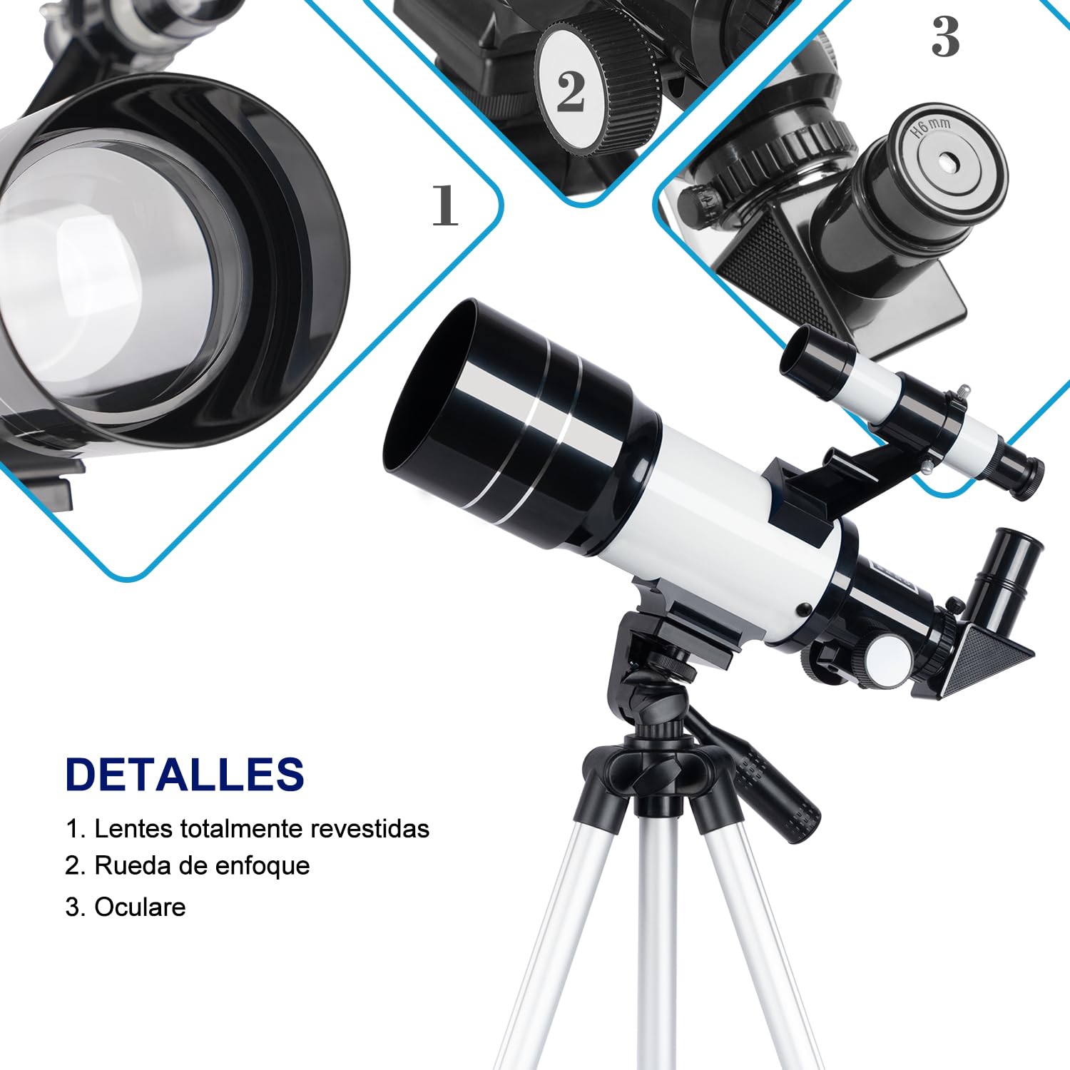 ESAKO Telescopio para Niños y Principiantes, Telescopio Refractor Astronómico Portátil con Apertura de 70 mm con 3 Oculares, Adaptador de Teléfono, Trípode Ajustable en Altura