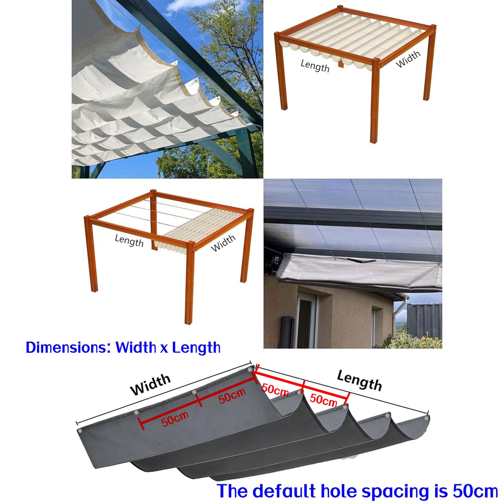 Einziehbar Welle Sonnensegel Verstellbar 100 x 400 cm Sonnenschutz Wasserdicht Verstellbar Welle Markisenstoff Inkl. Befestigungsseilen für Balkon Terrasse Garten Pool Camping, Dunkelgrau
