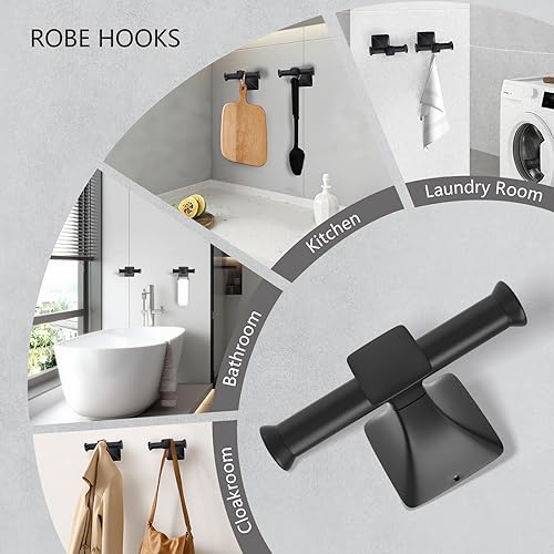 Miniatura 5 de Juego de accesorios de baño negro mate de 5 piezas, juego de toallas de baño de acero inoxidable SUS304 montado en la pared, incluye barra de toalla