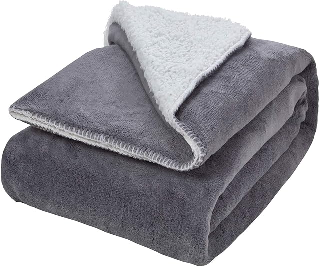 Brentfords Large Sherpa Blanket Plush Flannel Fleece Throw Over Fuzzy Soft Microfiber, Reversible Silver Grey White - 150 x 180 cm