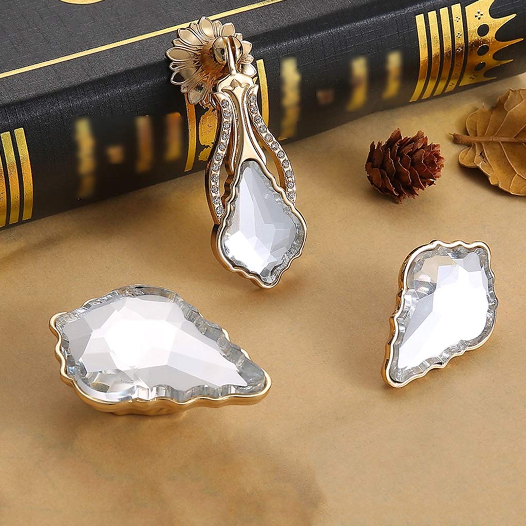 Pomos de Muebles Perilla del Cajón del Gabinete,Tirador De Manija De Gabinete De Cristal De Lujo Ligero, Manijas De Agarre De Puerta De Armario De Muebles Franceses