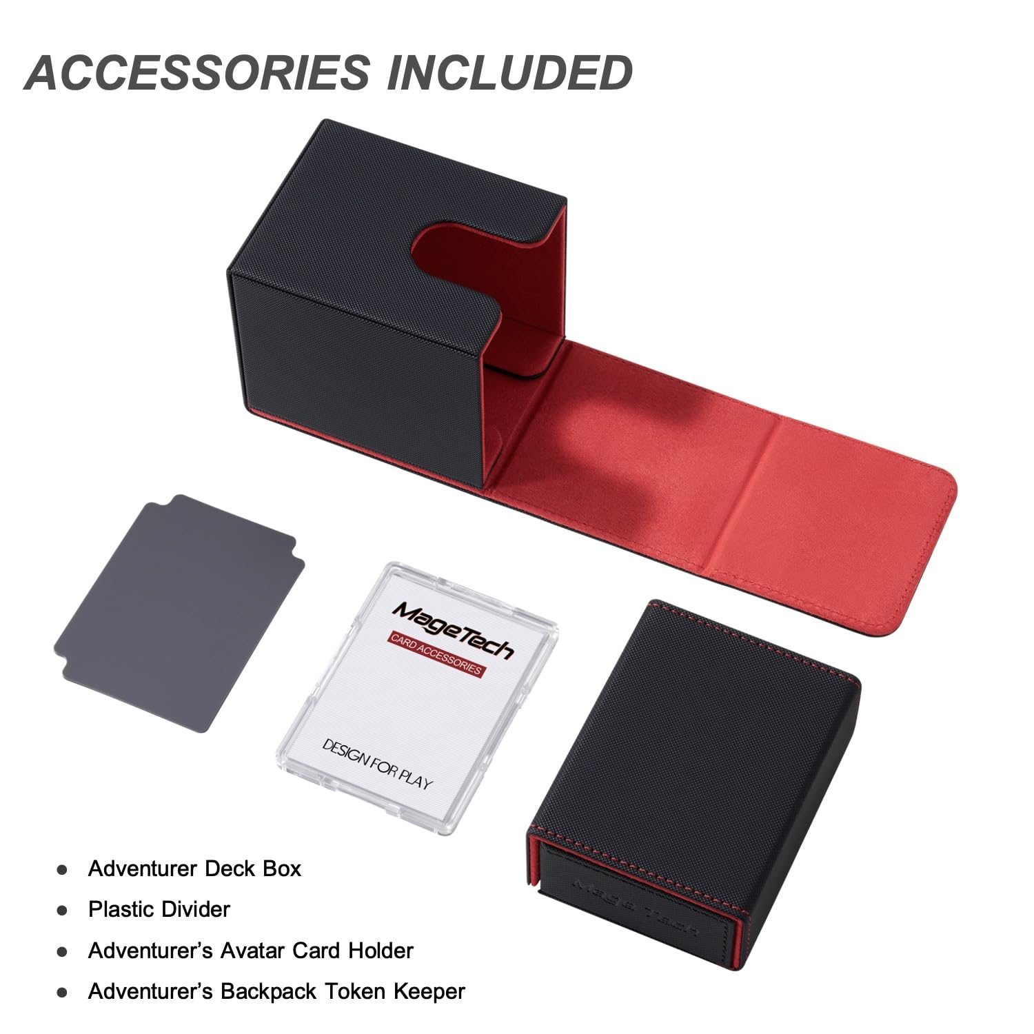 Mage Tech Adventurer Commander Kit – Support Avatar Magnétique, Boîte à Dés 30+ Dés, Tracker De Vie – MTG/EDH – Noir/Rouge