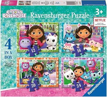 Ravensburger Gabby s Dollhouse Jigsaw Puzzles for Kids Ages 3 Years and Up - 4 in a Box 12, 16, 20, 24 Pieces - Educational Puzzles for Toddlers