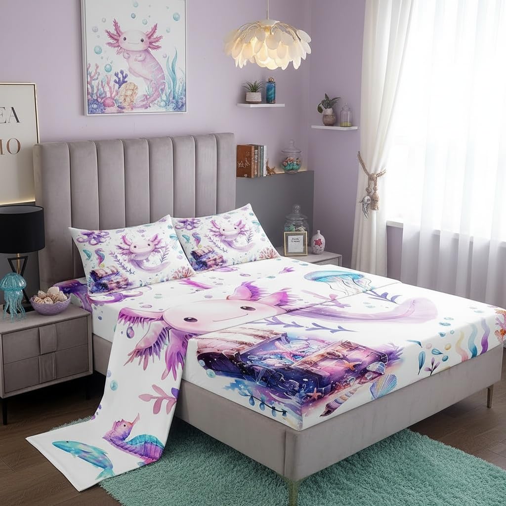Parure de lit axolotl 4 pièces pour éviter les draps qui glissent et dorloter les ados