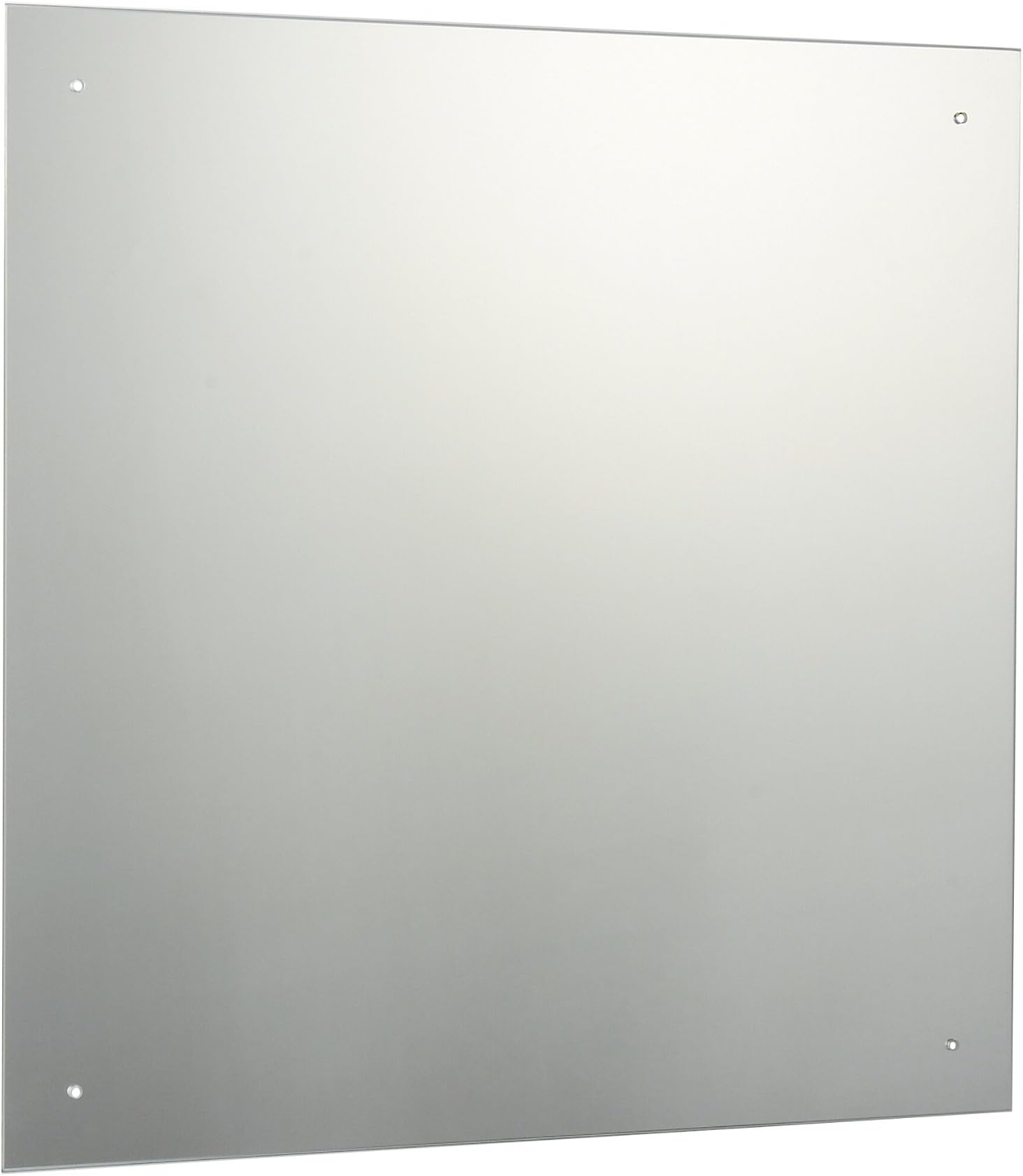 Reflex Sales 60 x 60cm Square Frameless Unframed Bathroom Mirror with Pre-Drilled Holes and Chrome Cap Wall Hanging Fixing Kit Hardware