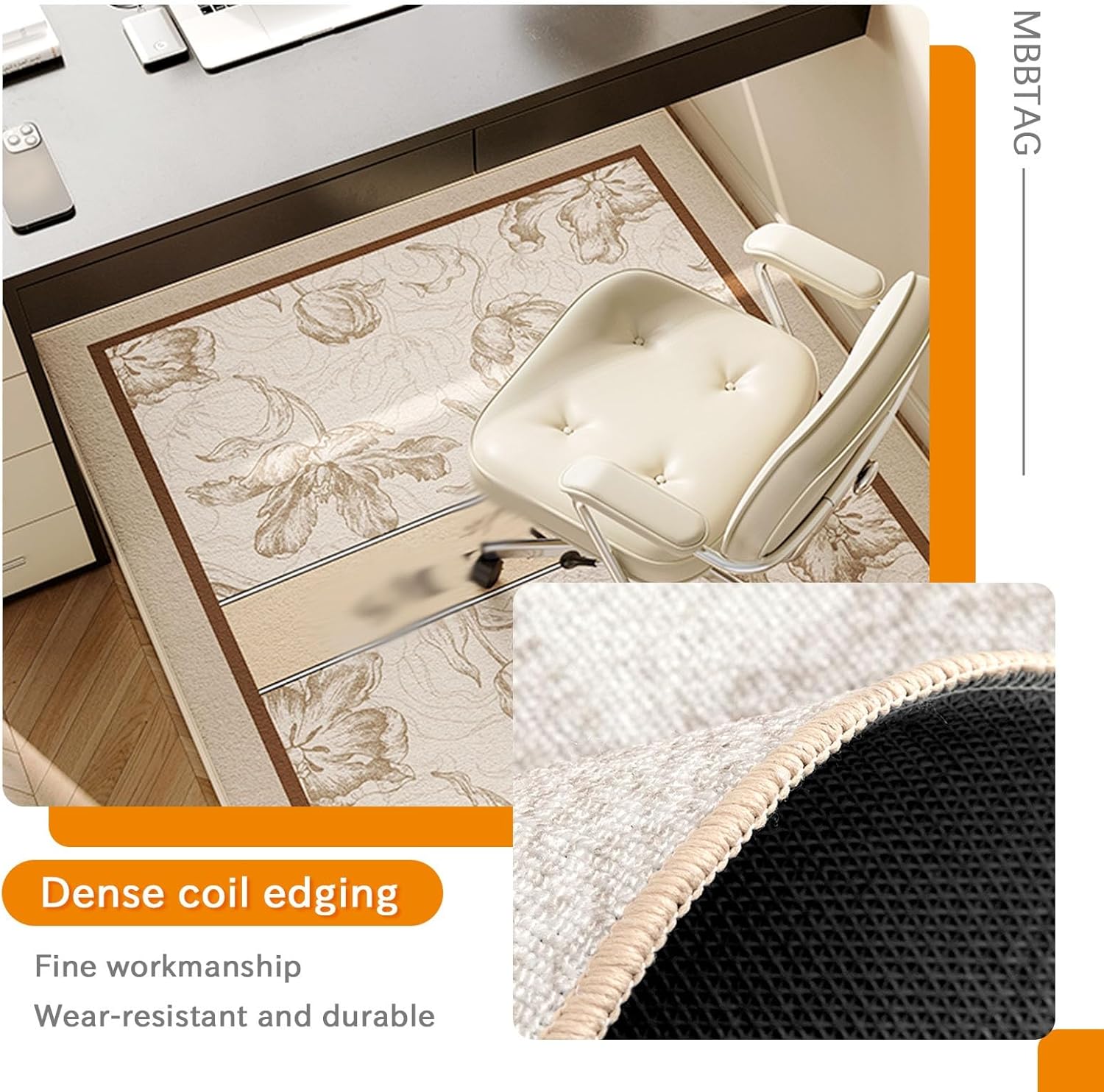カーペットとフローリング用オフィスチェアマット - ローリングチェア用滑り止めフロアプロテクター - ホームオフィス用デスク下マット