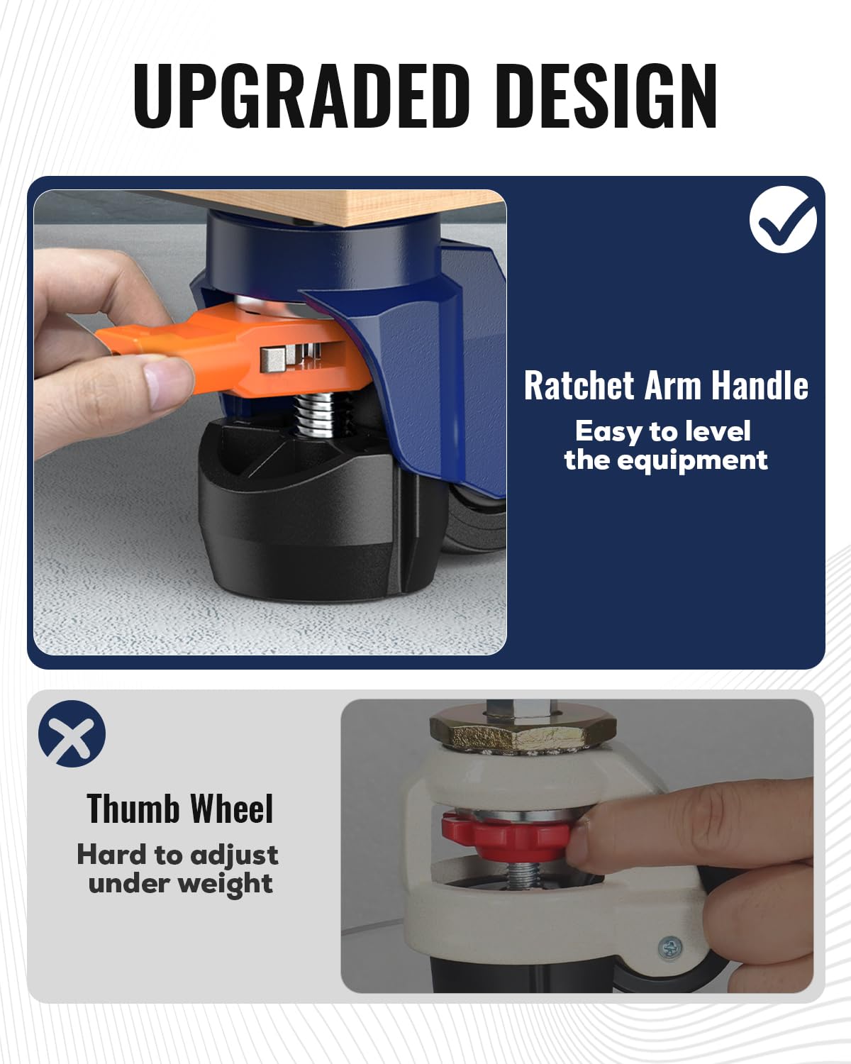Leveling Stem Casters Set of 4 Heavy Duty Retractable Caster Wheels, 1/2" and M12 Stem Size, Total Capacity 660 Lbs, Adjustable Wheel with Ratchet Handle for Workbench, Cabine, Machine, etc