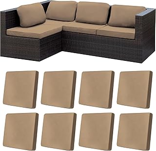 8Pcs Stretch Patio Cushion Covers,Outdoor Couch Covers Replacement,Outdoor Couch & Sofa Slipcovers,for Patio Furniture Cushion Covers,Washable Reusable Furniture Protector (Khaki, Cover Only)