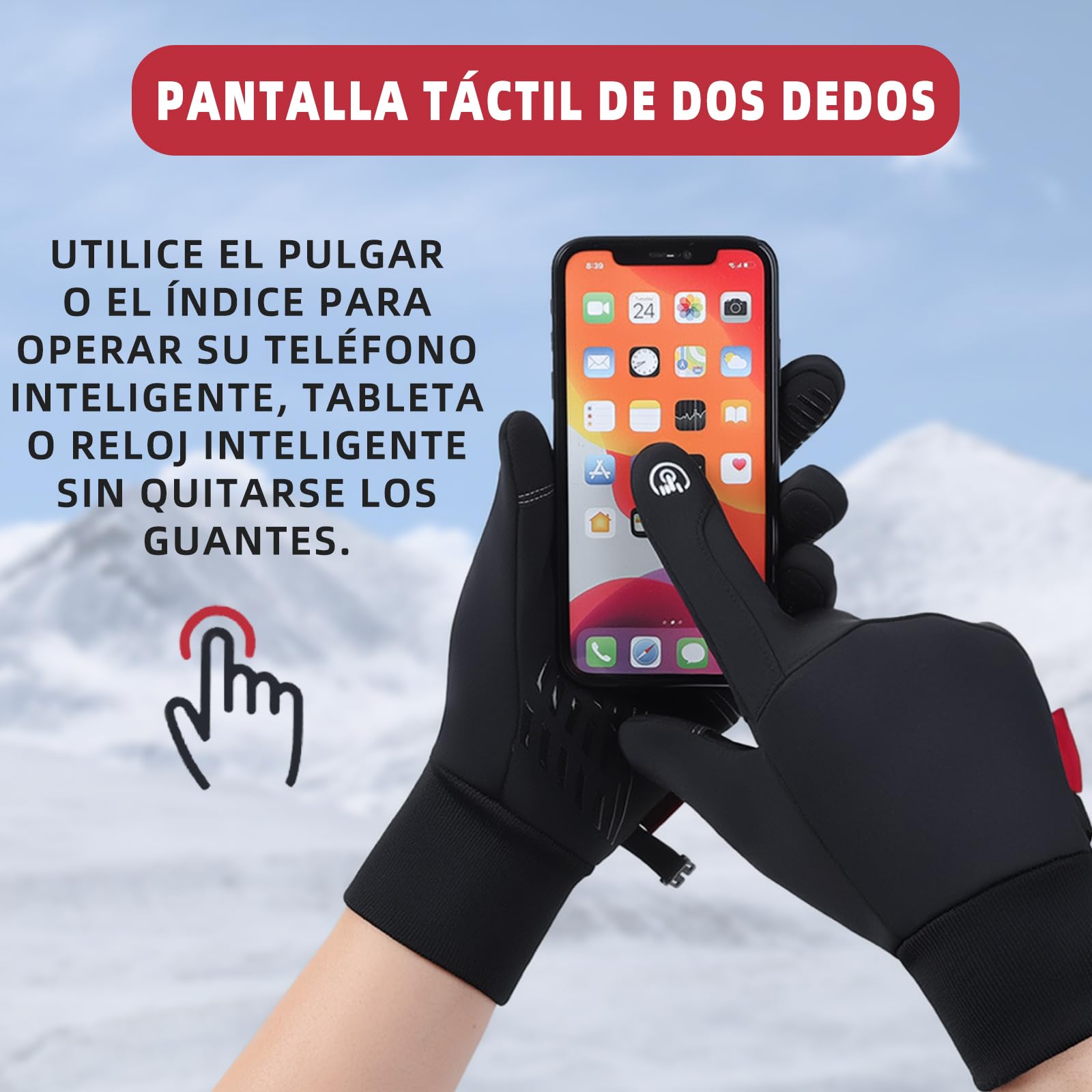 Zynxel Guantes Moto Invierno Hombre y Mujer, Guantes Moto Termicos Pantalla Táctil por Ciclismo,Running, Ligeros, Antideslizantes, Camping, Cálidos, Conducción, Senderismo, Combate, Esquiar