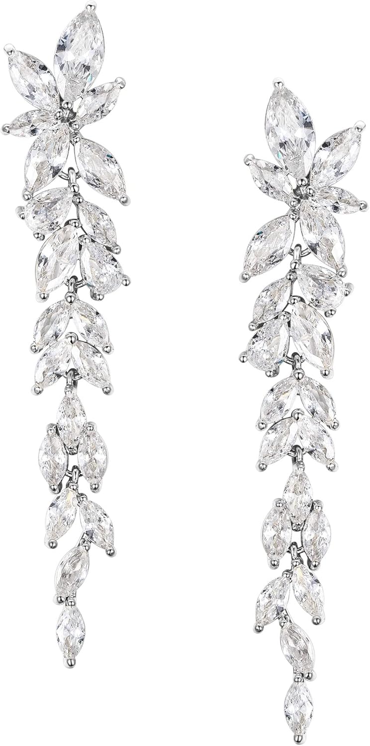 EVER FAITH Gorgeous Wedding Prom Jewelry Marquise Cubic Zirconia Teardrop Crystal Chandelier Bridal Dangle Earrings for Women Brides