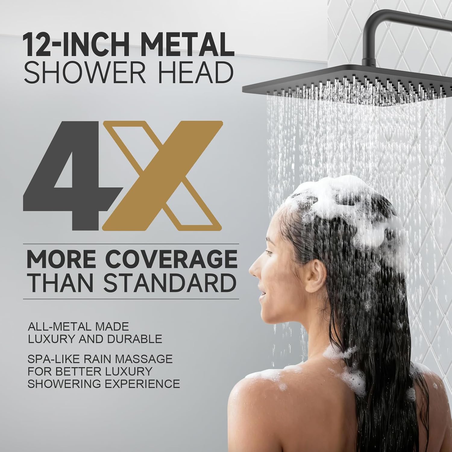 Lava Odoro 12-inch Square Bathtub and Shower Faucet Set Matte Black, Shower Trim Kit with Rough-in Valve High Pressure Black Rainfall Shower Head and Handle Set, (Valve Included), SF106-MB-T