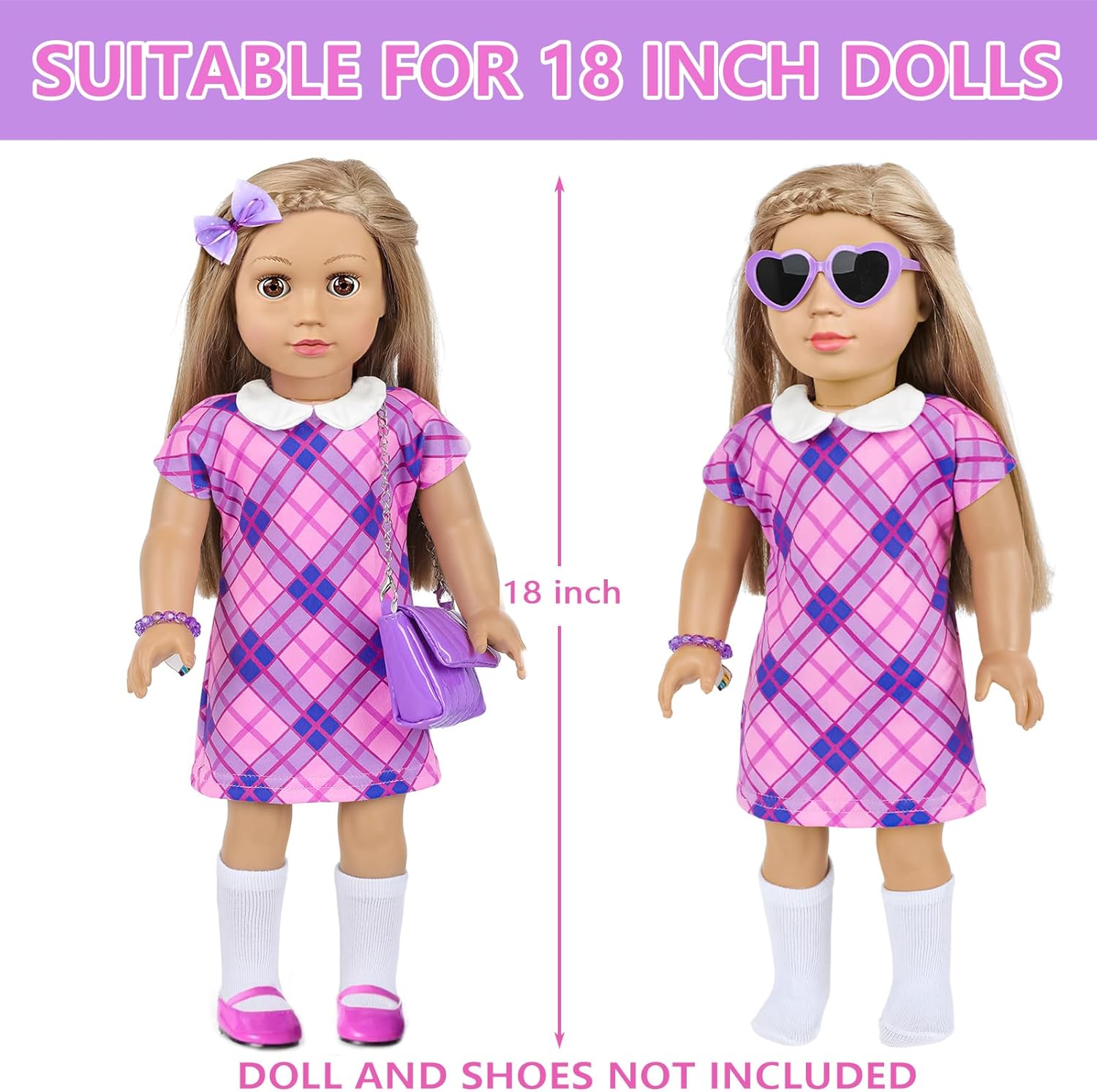 ZNTWEI American 18 Inch Doll Clothes and Makeup Accessories Playset Fit 18 Inch Doll Includes Dolls Clothes Sunglasses Phone Eye Shadow Plate Bag Lipstick Bracelet Blusher Hairpins