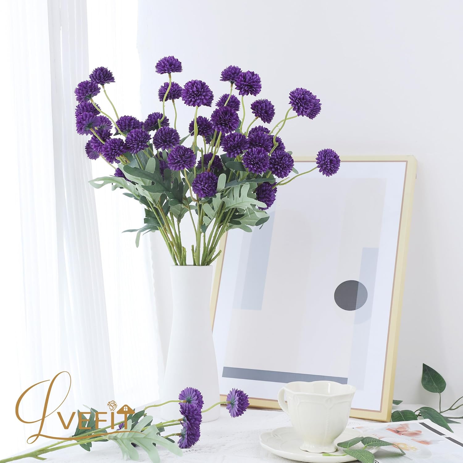 LVEFIT 10 Pcs Purple Kiku FlowerFake Mums Long Stem Flowers,Faux Kiku Flower Bulk,Silk Flowers Mini Chrysanthemum Floral Arrangements,Artificial Flowers Chrysanth Mini Fake Flower