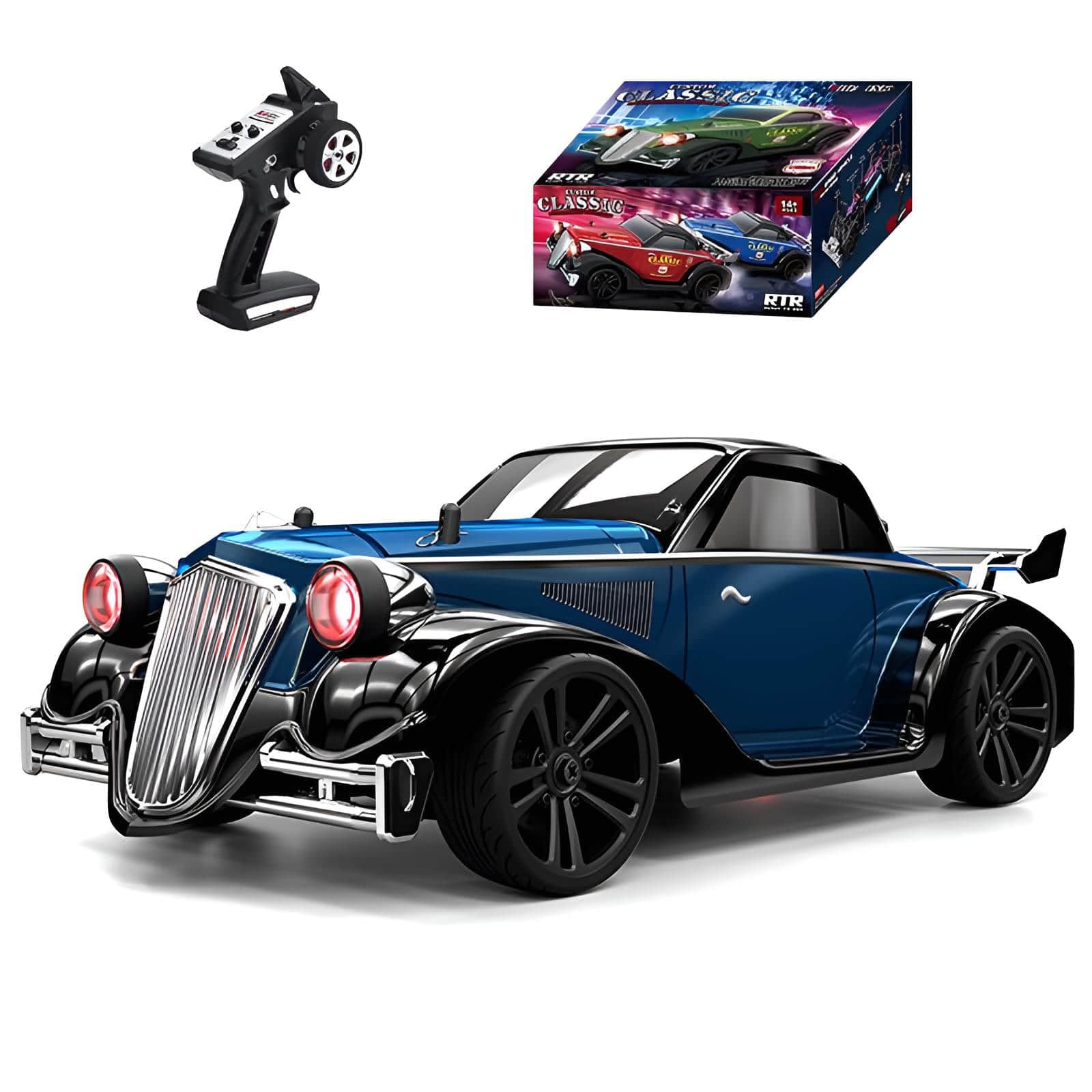 Skala 1:16 Samochód Rc Racer 35 Km/H Szybkie Wyścigi Driftowe Z Napędem Na 4 Koła Z Wielotrybowym Oświetleniem Led Do Płaskiego Toru I Klasycznej Stylizacji (Blue)
