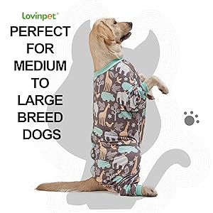 LovinPet Large Dog PJS, Hippos Zoo Cozy Dog Pajamas, Slim fit, Lightweight Pullover Clothes/Full Coverage Golden Retriever Pajamas/Back Snap Button is Only Decoration/XL