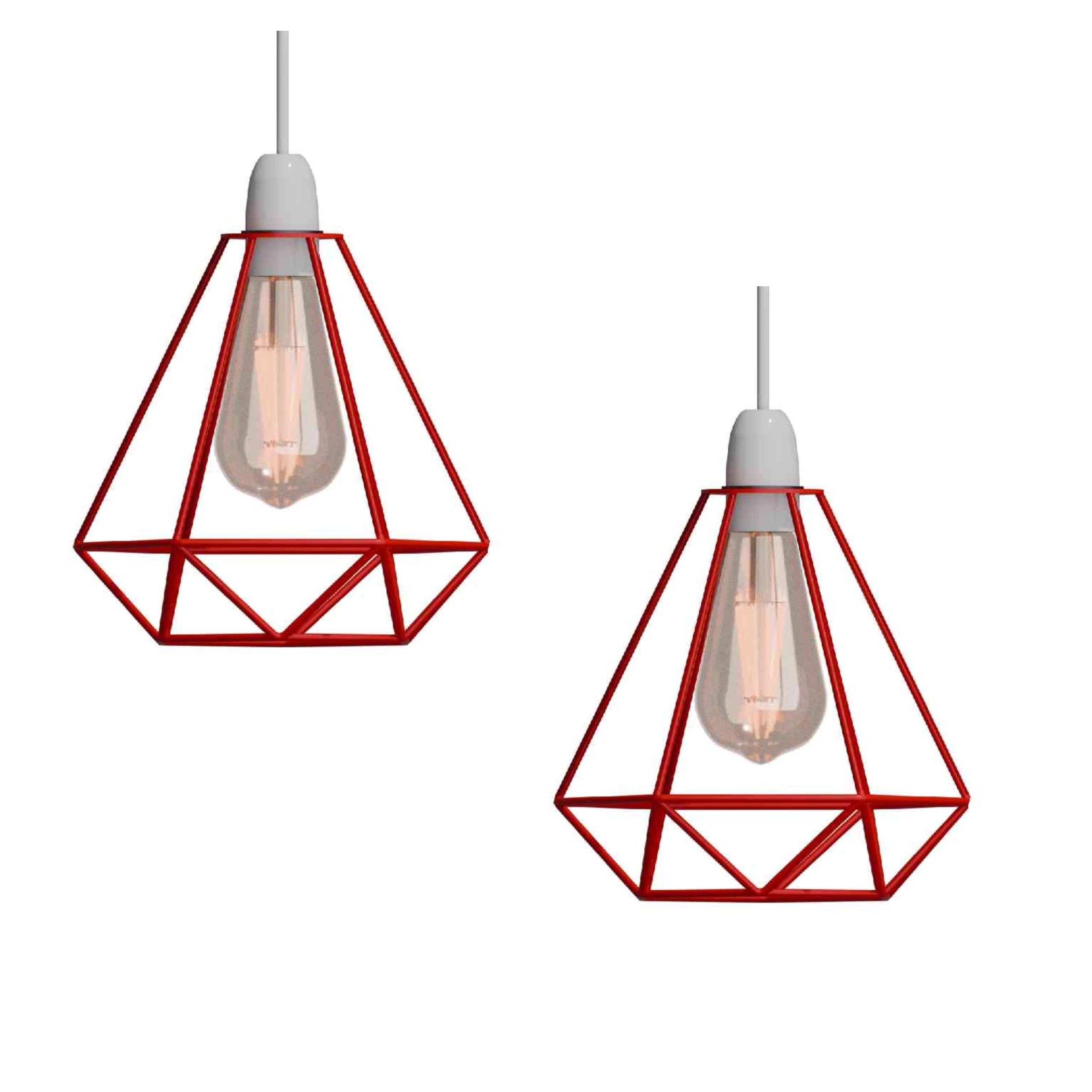 DC VOLTAGE 2Pack Red Metal Wire Cage Lampshade, 20 cm Diamond Geometric