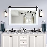 Vista 27 de COGOOD - Espejo de puerta de granja estilo granero - 41" x 26" Espejo de pared con marco de madera rústica para baño, sala de estar, decoración