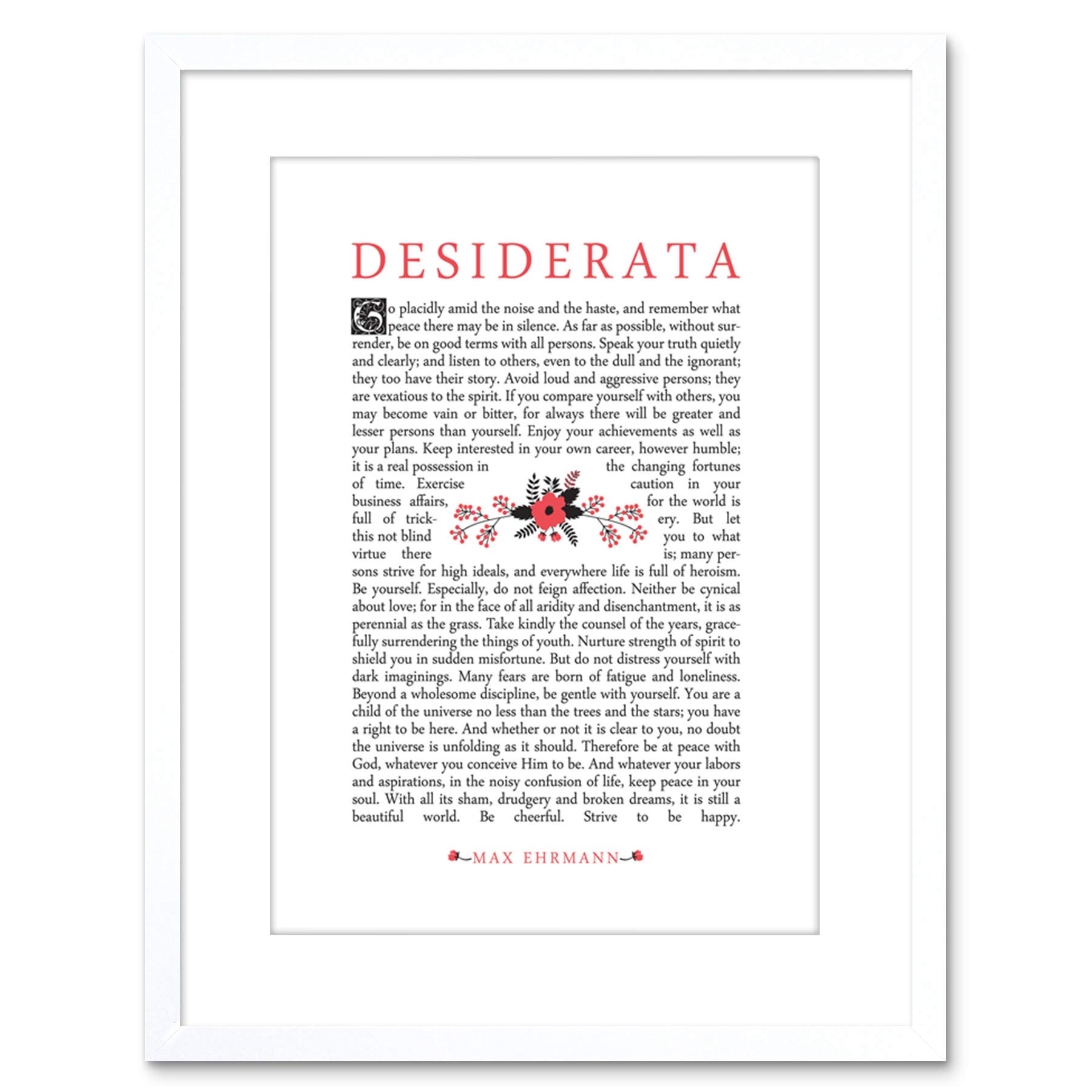Wee Blue Coo QUOTE DESIDERATA FLORAL EHRMANN TYPOGRAPHY FRAMED ART PRINT F97X13482