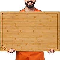Vista 8 de Tabla de cortar de bambú para cocina, tabla de cortar de madera extra grande con ranura profunda para jugo y mango, tabla de cortar resistente