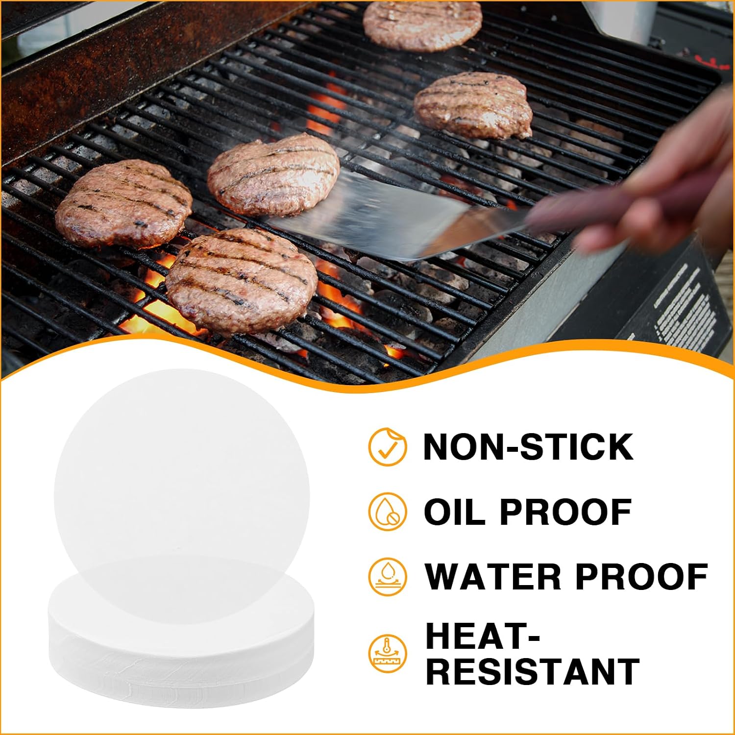 GWHOLE 500pcs Hamburger Patty Paper, 4.3 Inch, Non-Stick
