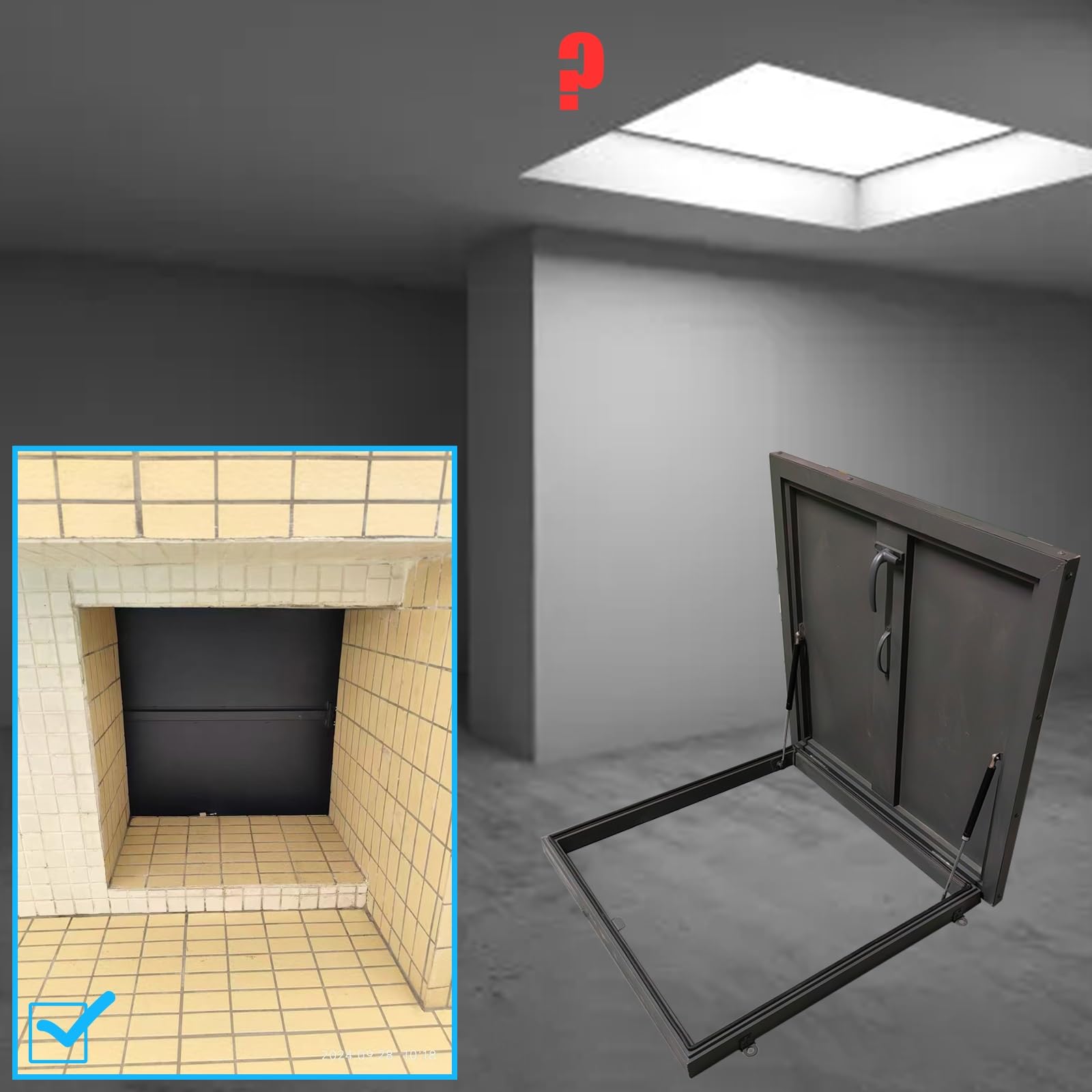 Trampilla de Suelo Personalizado Trampilla De Ventilación/Acceso/Salida De Tejado Para Suelos/Techo, Sellado A Prueba De Intemperie Ático Sótano Cubierta De Puerta Con Cerradura(60x60CM(23.6"x23.6"))