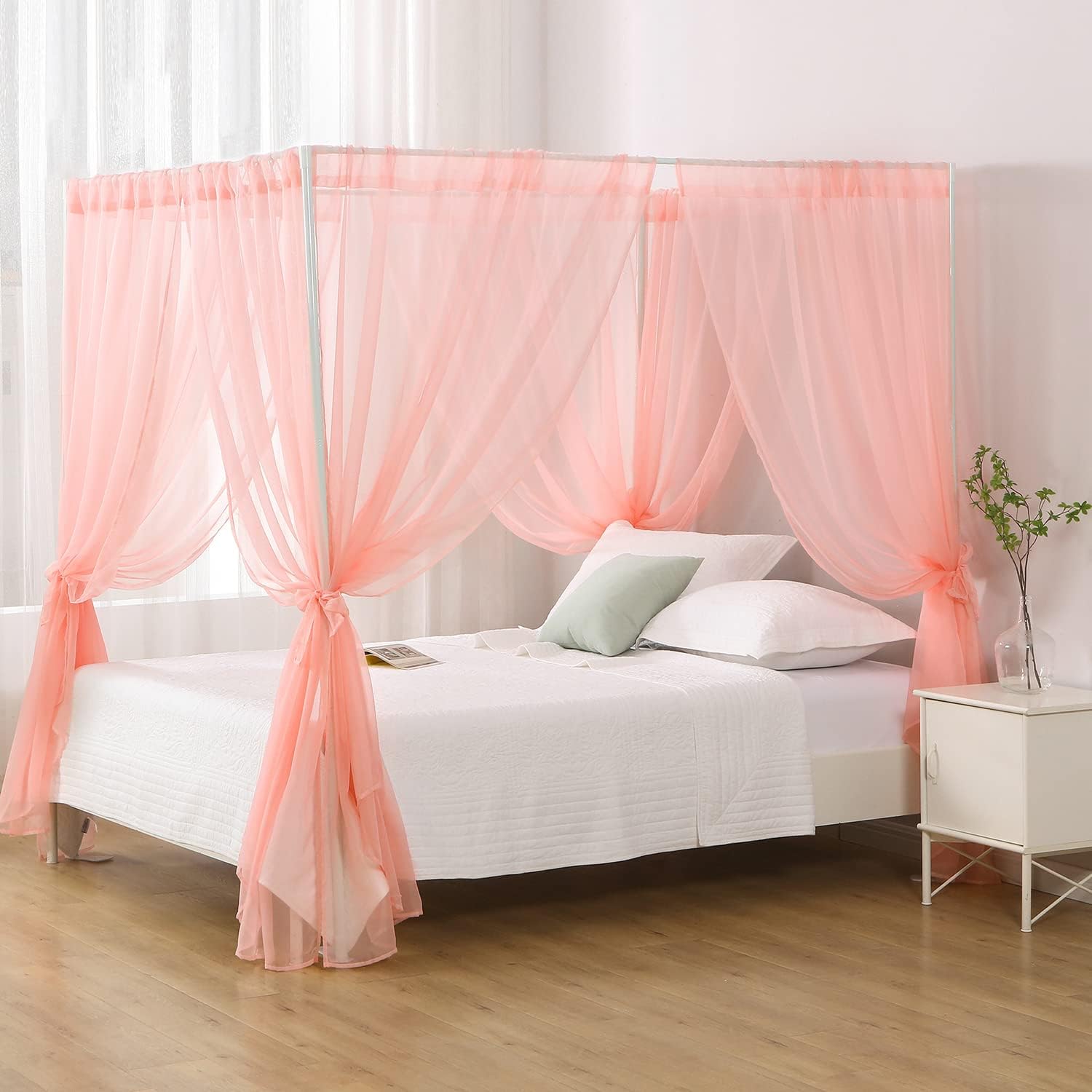 WANFASO Canopy Bed Curtains Pink, Princess Bed Canopy Queen