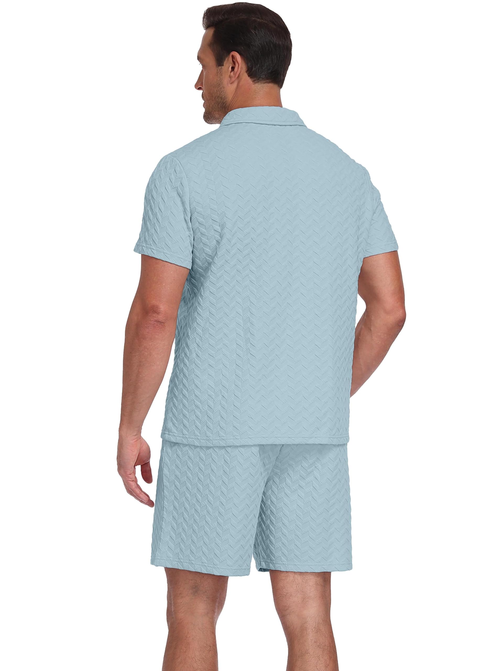 QIXING Tuta da uomo, 2 pezzi, pantaloncini estivi e maglietta con polo a mezza zip