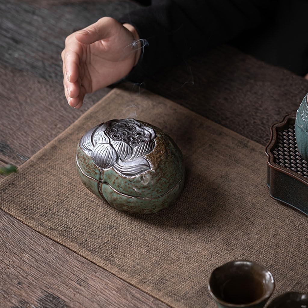 Incense Holder Incense Burner Incense Waterfall Kiln-Turned Lotus Incense Burner Agarwood Indoor Disc Incense Burner Handmade Retro Incense Diffuser Backflow Incense Burner